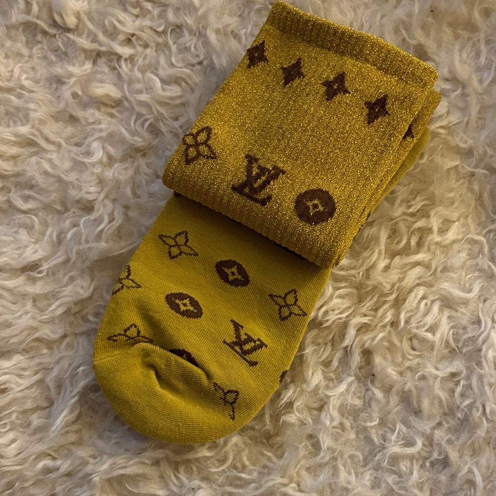 Luxury LV Gold and Brown Crew Socks